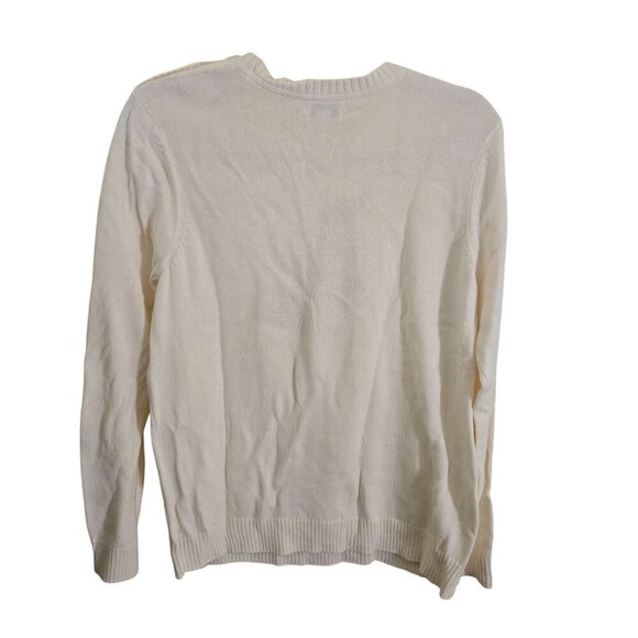 Charter Club Neutral Bunny Intarsia Knit Crewneck Button Detail Sweater Size Lp - Picture 2 of 6